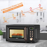 700W复古台面微波炉5微功率自动烹饪功能-金色 700W Retro Countertop Microwave Oven with 5 Micro Power and Auto Cooking Function-Golden