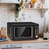 700W复古台面微波炉5微功率自动烹饪功能-金色 700W Retro Countertop Microwave Oven with 5 Micro Power and Auto Cooking Function-Golden