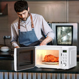 700W复古台式微波炉5微功率自动烹饪功能-白色 700W Retro Countertop Microwave Oven with 5 Micro Power and Auto Cooking Function-White