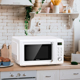 700W复古台式微波炉5微功率自动烹饪功能-白色 700W Retro Countertop Microwave Oven with 5 Micro Power and Auto Cooking Function-White