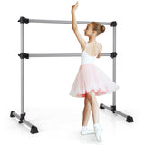 4 英尺便携式双人独立式芭蕾舞伸展-银色 4 Feet Portable Double Freestanding Barre Dancing Stretching-Silver