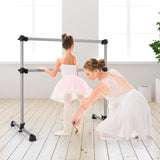 4 英尺便携式双人独立式芭蕾舞伸展-银色 4 Feet Portable Double Freestanding Barre Dancing Stretching-Silver