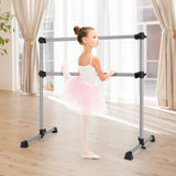 4 英尺便携式双人独立式芭蕾舞伸展-银色 4 Feet Portable Double Freestanding Barre Dancing Stretching-Silver