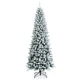 雪花铰链混合尖端人造圣诞铅笔树 - 7.5 英寸 Snow-Flocked Hinged Artificial Christmas Pencil Tree with Mixed Tips-7.5'