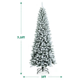 雪花铰链混合尖端人造圣诞铅笔树 - 7.5 英寸 Snow-Flocked Hinged Artificial Christmas Pencil Tree with Mixed Tips-7.5'