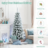 雪花铰链混合尖端人造圣诞铅笔树 - 4.5 英寸 Snow-Flocked Hinged Artificial Christmas Pencil Tree with Mixed Tips-4.5'