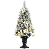 4 英尺预亮雪圣诞入口树，有白色浆果和鲜花 4 Feet Pre-lit Snowy Christmas Entrance Tree with White Berries and Flowers