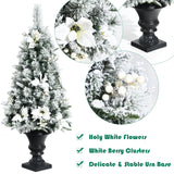 4 英尺预亮雪圣诞入口树，有白色浆果和鲜花 4 Feet Pre-lit Snowy Christmas Entrance Tree with White Berries and Flowers