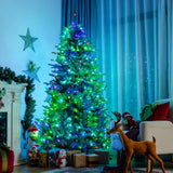 带 APP 控制 LED 灯的预亮人造铰链圣诞树 - 7 英尺 Pre-lit Artificial Hinged Christmas Tree with APP Controlled LED Lights-7'