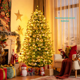 带 APP 控制 LED 灯的预亮人造铰链圣诞树 - 7 英尺 Pre-lit Artificial Hinged Christmas Tree with APP Controlled LED Lights-7'