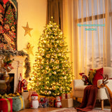 带 APP 控制 LED 灯的预亮人造铰链圣诞树 - 6 英尺 Pre-lit Artificial Hinged Christmas Tree with APP Controlled LED Lights-6'