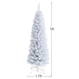 细长人造圣诞铅笔树，带 PVC 针和折叠金属支架 - 5 英尺 Slim Artificial Christmas Pencil Tree with PVC Needles and Folding Metal Stand-5'