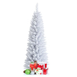 细长人造圣诞铅笔树，带 PVC 针和折叠金属支架 - 5 英尺 Slim Artificial Christmas Pencil Tree with PVC Needles and Folding Metal Stand-5'