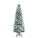 雪花铰接混合尖端人造圣诞铅笔树 - 6.5 英尺 Snow-Flocked Hinged Artificial Christmas Pencil Tree with Mixed Tips-6.5 ft