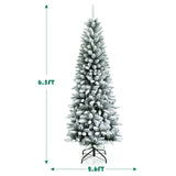 雪花铰接混合尖端人造圣诞铅笔树 - 6.5 英尺 Snow-Flocked Hinged Artificial Christmas Pencil Tree with Mixed Tips-6.5 ft