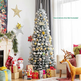 雪花铰接混合尖端人造圣诞铅笔树 - 6.5 英尺 Snow-Flocked Hinged Artificial Christmas Pencil Tree with Mixed Tips-6.5 ft