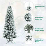 雪花铰接混合尖端人造圣诞铅笔树 - 6.5 英尺 Snow-Flocked Hinged Artificial Christmas Pencil Tree with Mixed Tips-6.5 ft