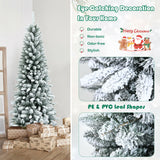 雪花铰接混合尖端人造圣诞铅笔树 - 6.5 英尺 Snow-Flocked Hinged Artificial Christmas Pencil Tree with Mixed Tips-6.5 ft