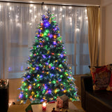 带多色灯光的预亮雪圣诞铰链树 - 7 英尺 Pre-Lit Snowy Christmas Hinged Tree with Multi-Color Lights-7'