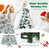 8 英尺雪植绒铰链圣诞树，配有浆果和一品红花 8 Feet Snow Flocked Hinged Christmas Tree with Berries and Poinsettia Flowers