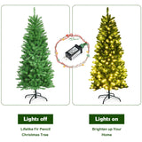 5 英尺 PVC 铰链预亮人造杉木铅笔圣诞树，带 150 盏灯 - 5 英尺 5 Feet PVC Hinged Pre-Lit Artificial Fir Pencil Christmas Tree with 150 Lights-5 ft