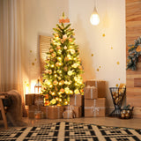 5 英尺 PVC 铰链预亮人造杉木铅笔圣诞树，带 150 盏灯 - 5 英尺 5 Feet PVC Hinged Pre-Lit Artificial Fir Pencil Christmas Tree with 150 Lights-5 ft