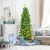 6 英尺 PVC 铰链预亮人造杉木铅笔圣诞树，带 150 盏灯 - 6 英尺 6 Feet PVC Hinged Pre-lit Artificial Fir Pencil Christmas Tree with 150 Lights-6 ft