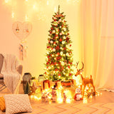 6 英尺 PVC 铰链预亮人造杉木铅笔圣诞树，带 150 盏灯 - 6 英尺 6 Feet PVC Hinged Pre-lit Artificial Fir Pencil Christmas Tree with 150 Lights-6 ft