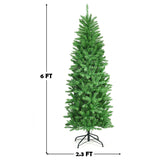 6 英尺 PVC 铰链预亮人造杉木铅笔圣诞树，带 150 盏灯 - 6 英尺 6 Feet PVC Hinged Pre-lit Artificial Fir Pencil Christmas Tree with 150 Lights-6 ft