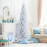 7 英尺不发光人造细长圣诞铅笔树带金属支架 7 Feet Unlit Artificial Slim Christmas Pencil Tree with Metal Stand