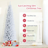 7 英尺不发光人造细长圣诞铅笔树带金属支架 7 Feet Unlit Artificial Slim Christmas Pencil Tree with Metal Stand