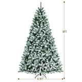 8 英尺预亮雪植绒圣诞树，带尖头和金属支架 - 8 英尺 8 Feet Pre-lit Snow Flocked Christmas Tree with Tips and Metal Stand-8 ft