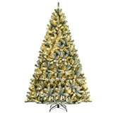 8 英尺预亮雪植绒圣诞树，带尖头和金属支架 - 8 英尺 8 Feet Pre-lit Snow Flocked Christmas Tree with Tips and Metal Stand-8 ft