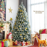 8 英尺预亮雪植绒圣诞树，带尖头和金属支架 - 8 英尺 8 Feet Pre-lit Snow Flocked Christmas Tree with Tips and Metal Stand-8 ft