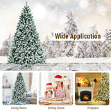 8 英尺预亮雪植绒圣诞树，带尖头和金属支架 - 8 英尺 8 Feet Pre-lit Snow Flocked Christmas Tree with Tips and Metal Stand-8 ft