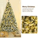 8 英尺预亮雪植绒圣诞树，带尖头和金属支架 - 8 英尺 8 Feet Pre-lit Snow Flocked Christmas Tree with Tips and Metal Stand-8 ft