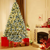 8 英尺预亮雪植绒圣诞树，带尖头和金属支架 - 8 英尺 8 Feet Pre-lit Snow Flocked Christmas Tree with Tips and Metal Stand-8 ft