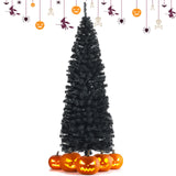 6 英尺不发光人造圣诞万圣节铅笔树黑色带金属支架 - 黑色 6 Feet Unlit Artificial Christmas Halloween Pencil Tree Black with Metal Stand-Black