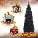 6 英尺不发光人造圣诞万圣节铅笔树黑色带金属支架 - 黑色 6 Feet Unlit Artificial Christmas Halloween Pencil Tree Black with Metal Stand-Black