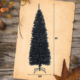 6 英尺不发光人造圣诞万圣节铅笔树黑色带金属支架 - 黑色 6 Feet Unlit Artificial Christmas Halloween Pencil Tree Black with Metal Stand-Black