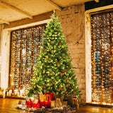 7.5 英尺预亮铰链圣诞树，配有 550 个 LED 灯和坚固的金属支架 7.5 Feet Pre-lit Hinged Christmas Tree with 550 LED Lights and Sturdy Metal Stand