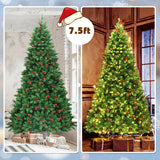 7.5 英尺预亮铰链圣诞树，配有 550 个 LED 灯和坚固的金属支架 7.5 Feet Pre-lit Hinged Christmas Tree with 550 LED Lights and Sturdy Metal Stand