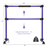 4 英尺便携式独立式稳定结构普拉提芭蕾舞杆带双舞杆-紫色 4 Feet Portable Freestanding Stable Construction Pilates Ballet Barre with Double Dance Bar-Purple