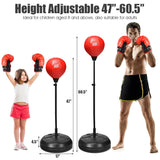 可调节高度的沙袋，带支架和拳击手套，适合成人和儿童 Adjustable Height Punching Bag with Stand Plus Boxing Gloves for Both Adults and Kids