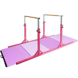 儿童双单杠体操训练双杠可调节-粉色 Kids Double Horizontal Bars Gymnastic Training Parallel Bars Adjustable-Pink