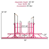 儿童双单杠体操训练双杠可调节-粉色 Kids Double Horizontal Bars Gymnastic Training Parallel Bars Adjustable-Pink