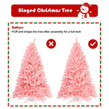 6 英尺粉色人造铰链云杉整棵圣诞树带可折叠金属支架 6 Feet Pink Artificial Hinged Spruce Full Christmas Tree with Foldable Metal Stand