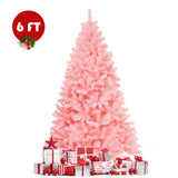 6 英尺粉色人造铰链云杉整棵圣诞树带可折叠金属支架 6 Feet Pink Artificial Hinged Spruce Full Christmas Tree with Foldable Metal Stand