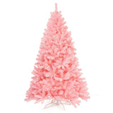 6 英尺粉色人造铰链云杉整棵圣诞树带可折叠金属支架 6 Feet Pink Artificial Hinged Spruce Full Christmas Tree with Foldable Metal Stand