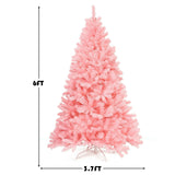 6 英尺粉色人造铰链云杉整棵圣诞树带可折叠金属支架 6 Feet Pink Artificial Hinged Spruce Full Christmas Tree with Foldable Metal Stand